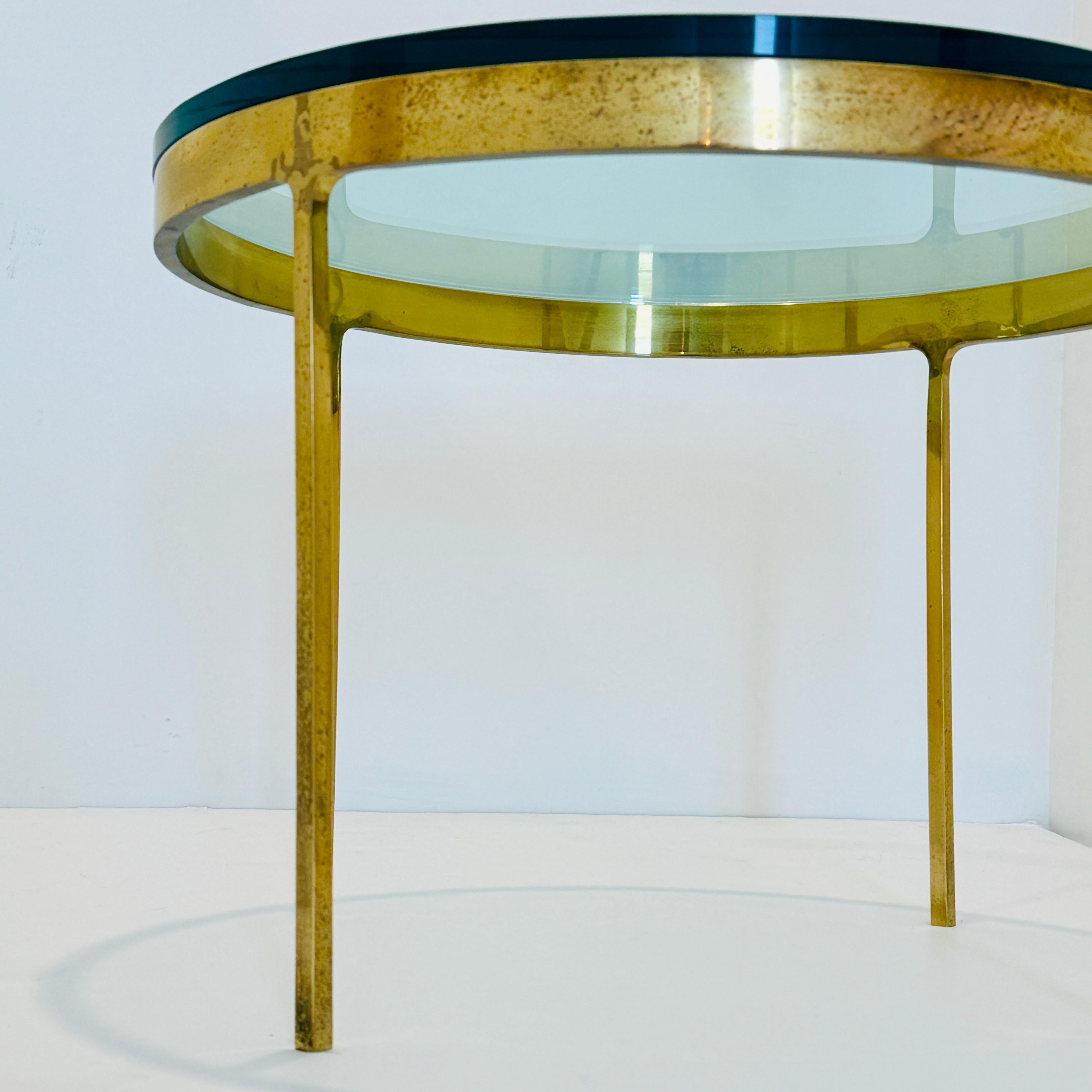 Polished Round Side Table in Brass and Tempered Glass by Nicos Zographos, c. 1980 For Sale
