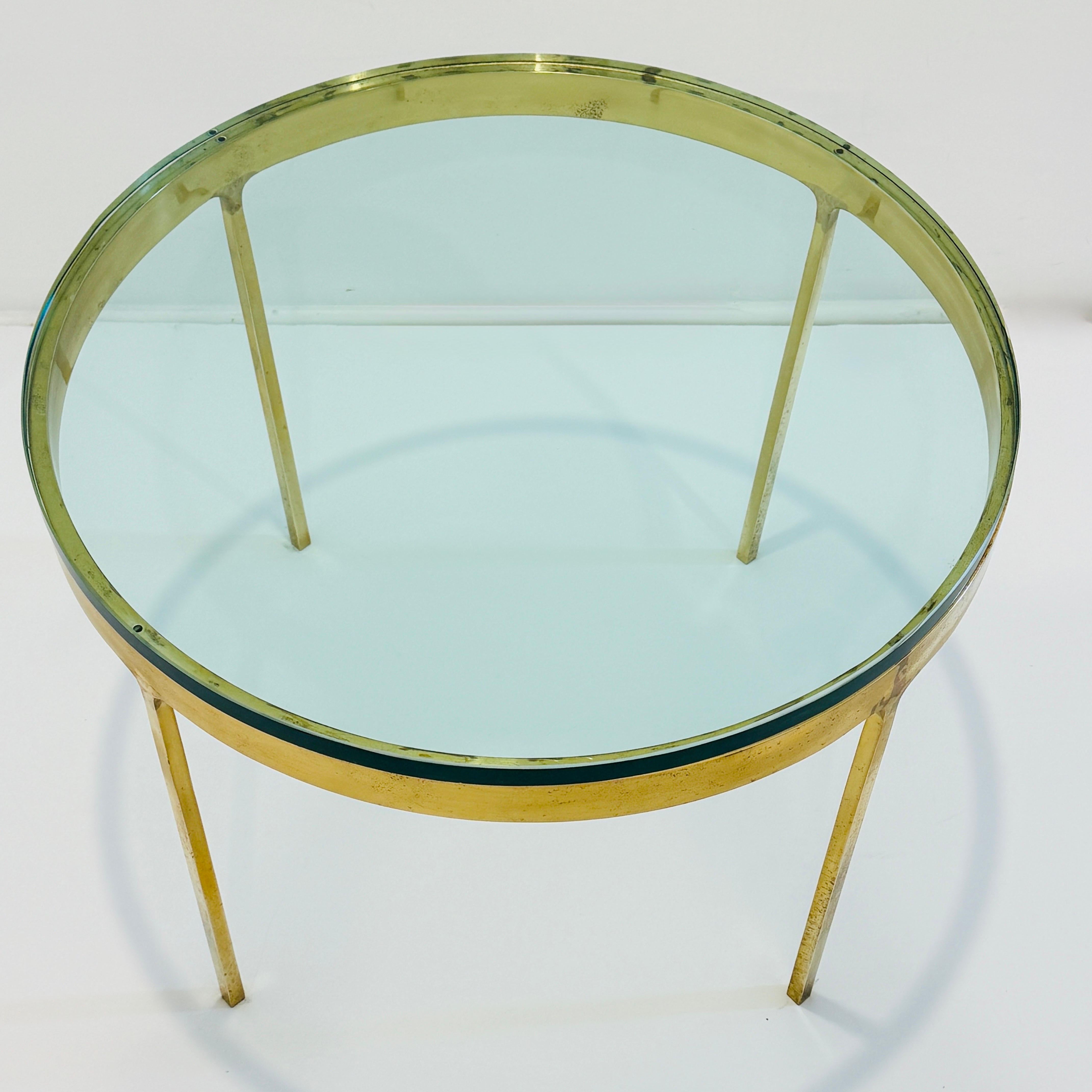 Late 20th Century Round Side Table in Brass and Tempered Glass by Nicos Zographos, c. 1980 For Sale