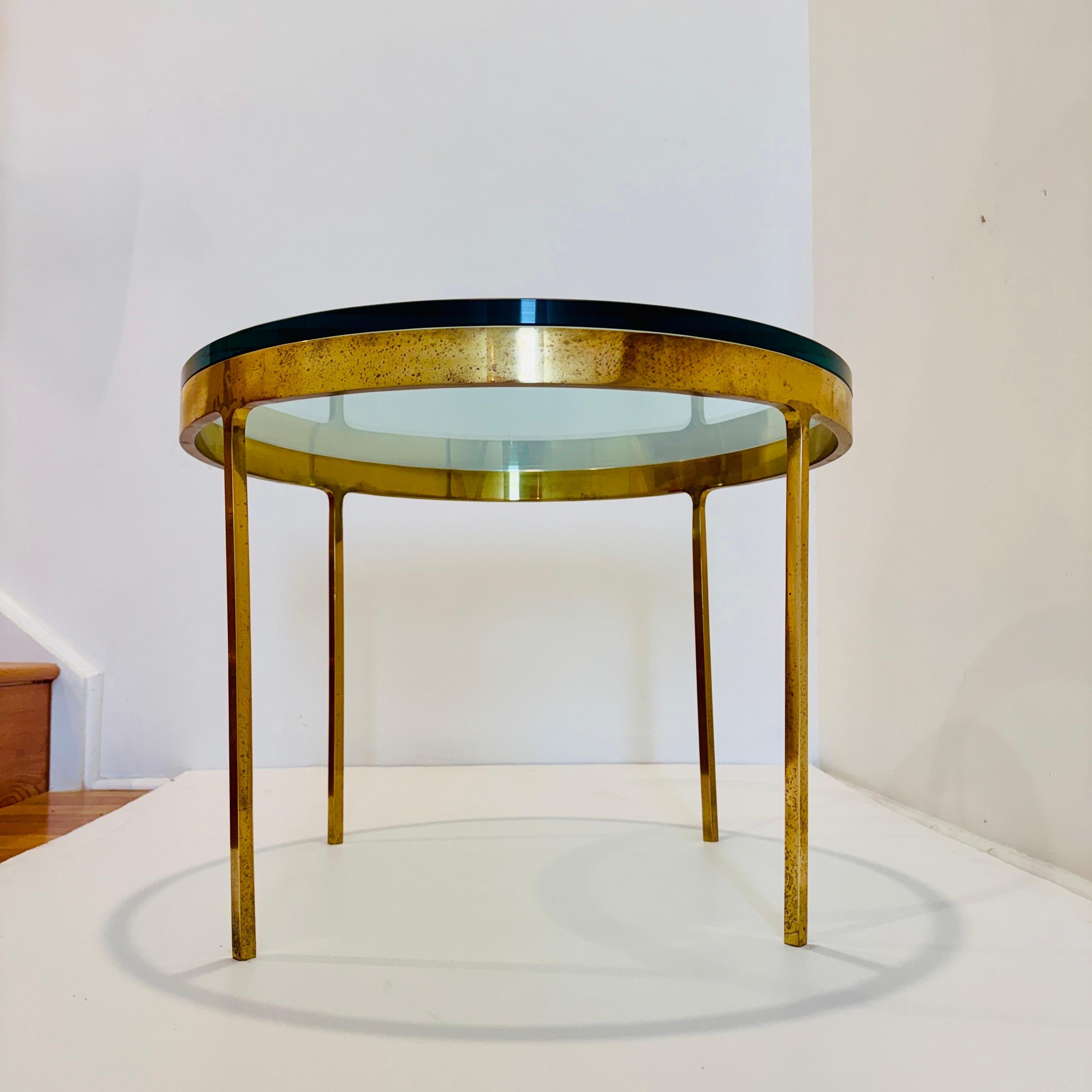 Round Side Table in Brass and Tempered Glass by Nicos Zographos, c. 1980 For Sale 2