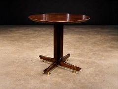 Round Side Table in Brazilian Hardwood with Brass Feet, Brazil, 1950s