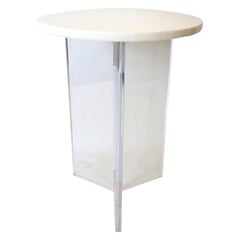 Table d'appoint ronde en lucite transparente et blanche