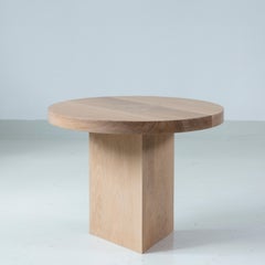 Round Side Table in Oak with Inlay by Tinatin Kilaberize