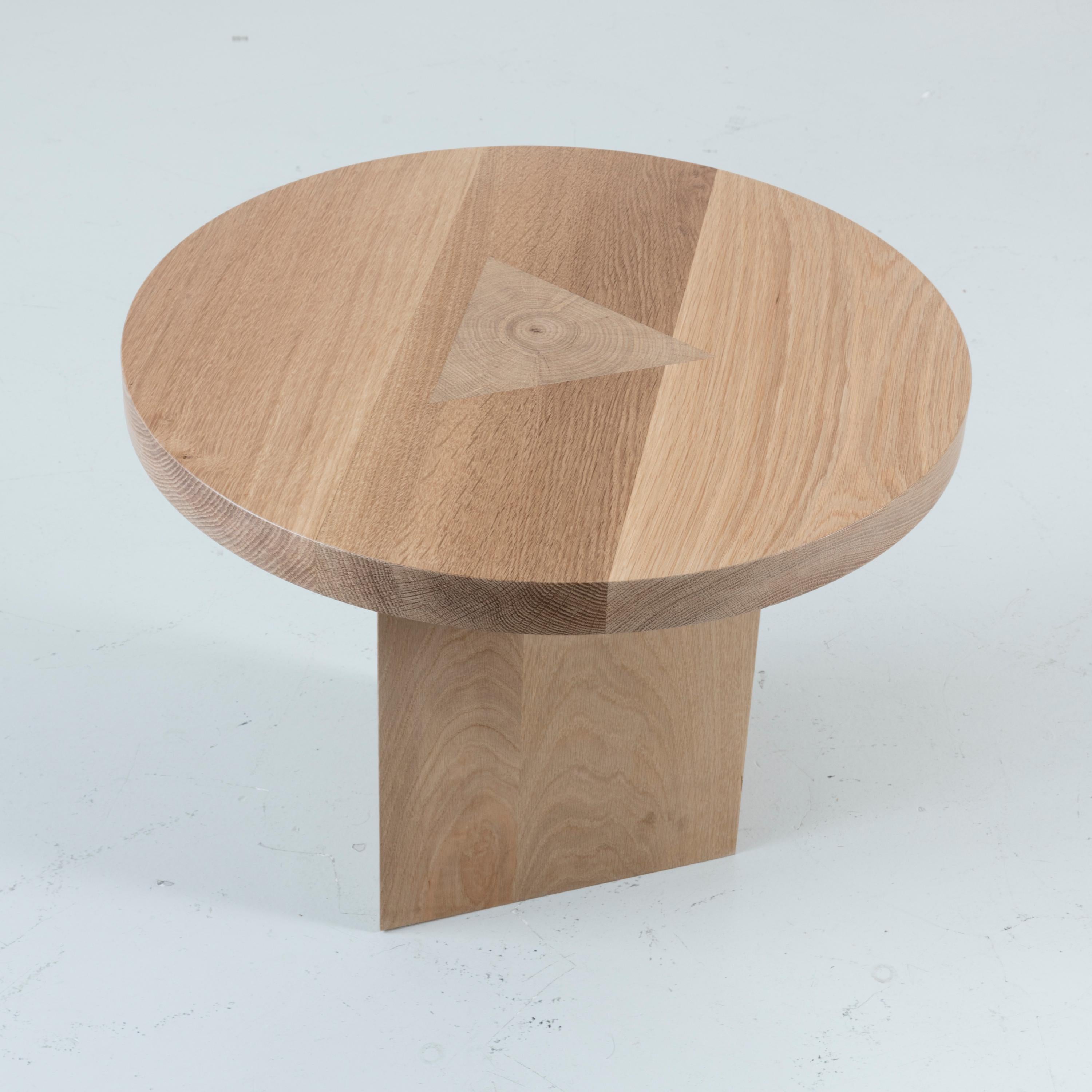 American Round Side Table in Oak with Inlay by Tinatin Kilaberize For Sale