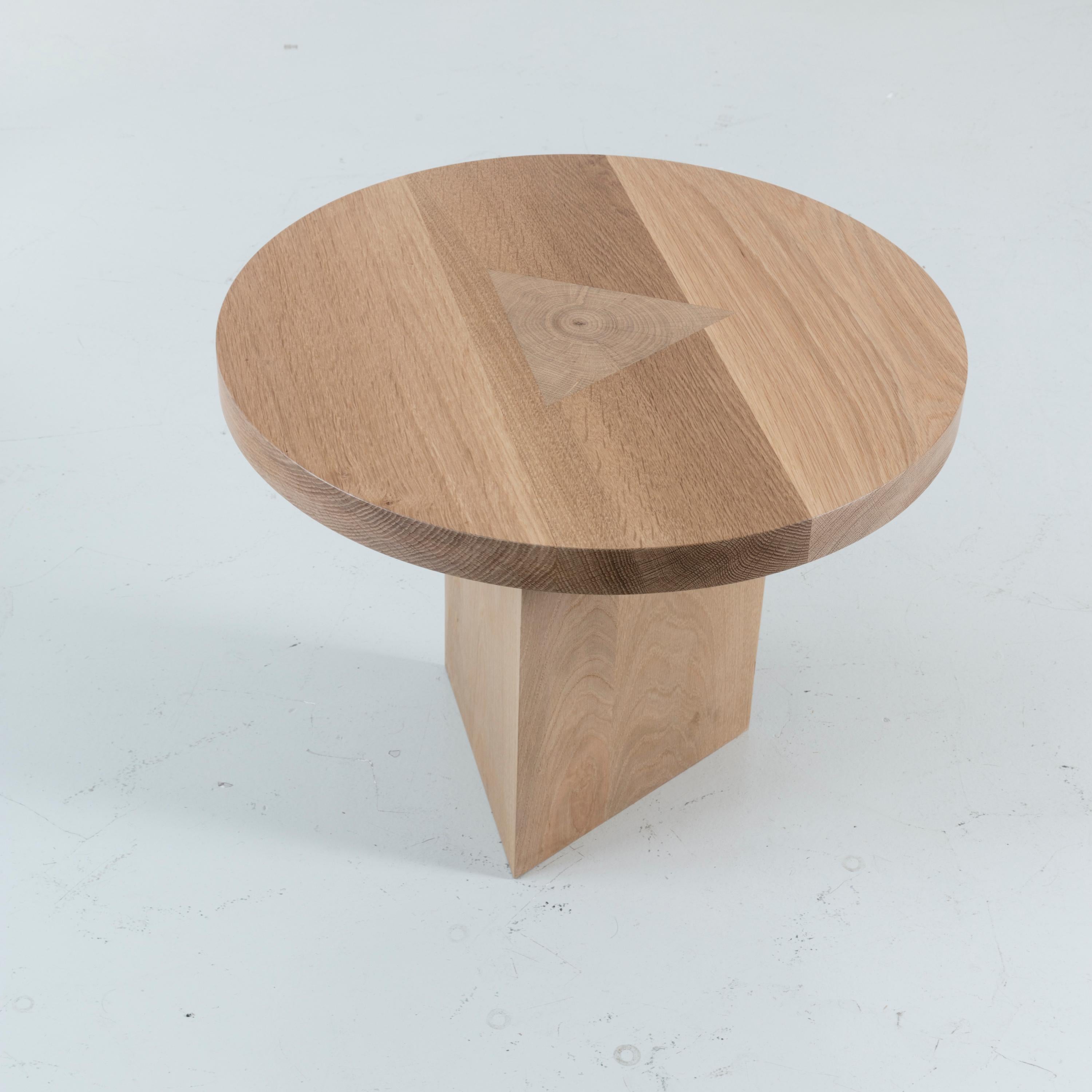 Round Side Table in Oak with Inlay by Tinatin Kilaberize In New Condition For Sale In New York, NY