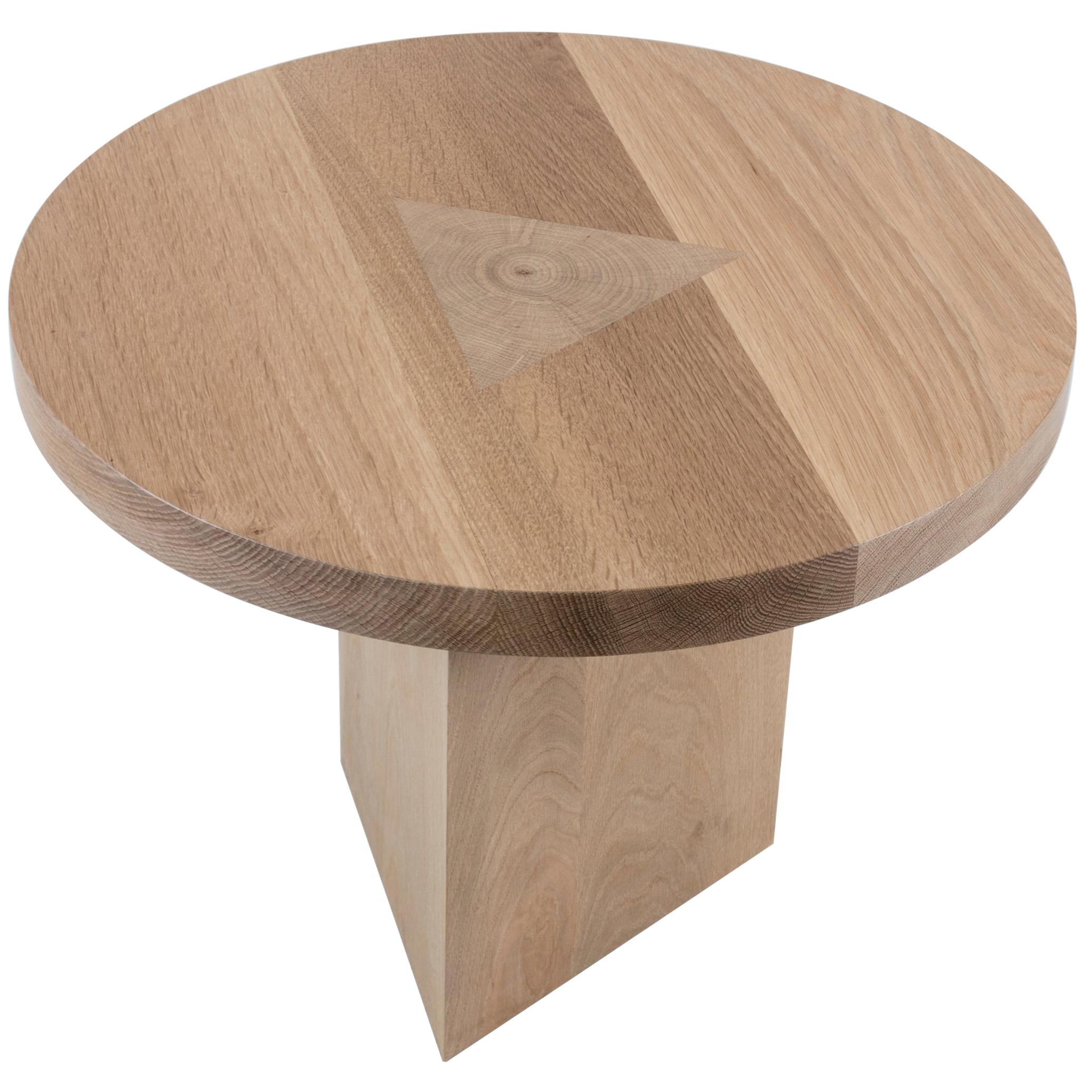Round Side Table in Oak with Inlay by Tinatin Kilaberize For Sale