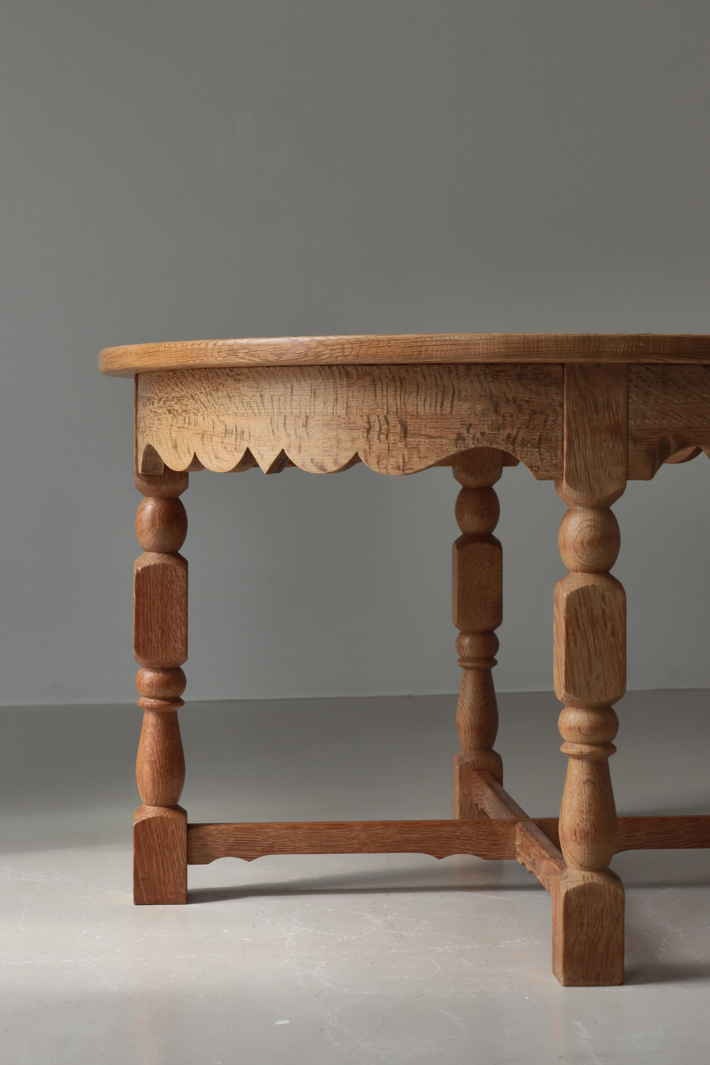 Danish Round Side Table in Quartersawn Oak by Henry Kjærnulf, 1960s, Denmark For Sale