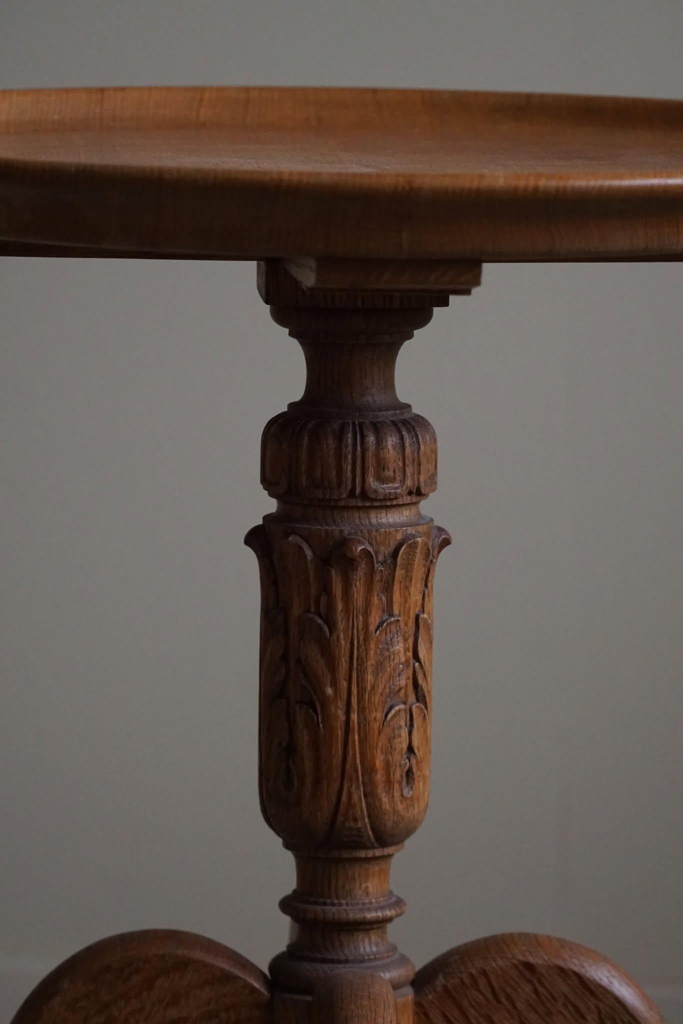 Round Side Table in Solid Oak, Danish Jugendstil, Art Nouveau, 1930s 1