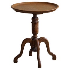 Round Side Table in Solid Oak, Danish Jugendstil, Art Nouveau, 1930s