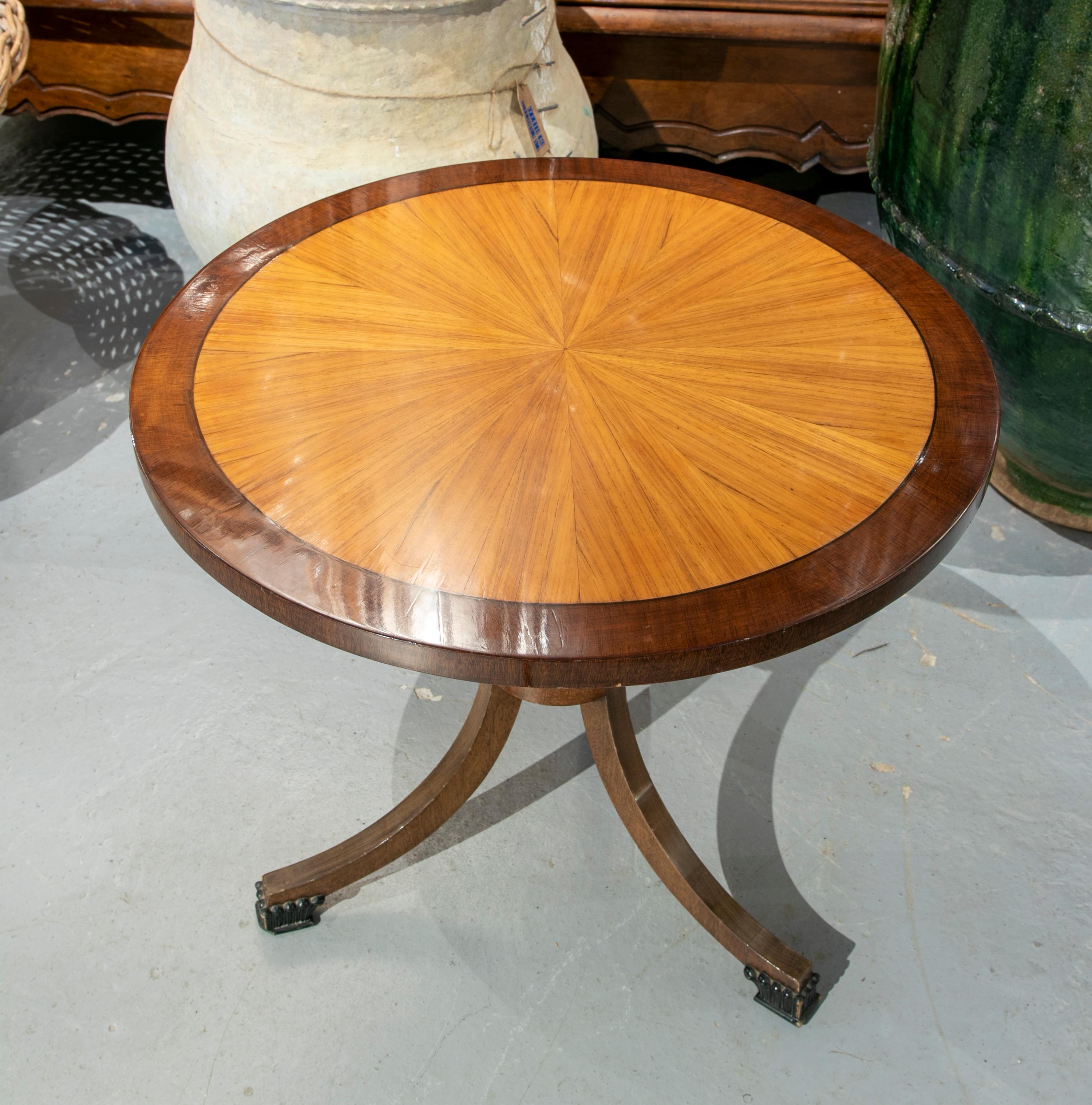 European Round Side Table Made of Three Types of Wood  For Sale