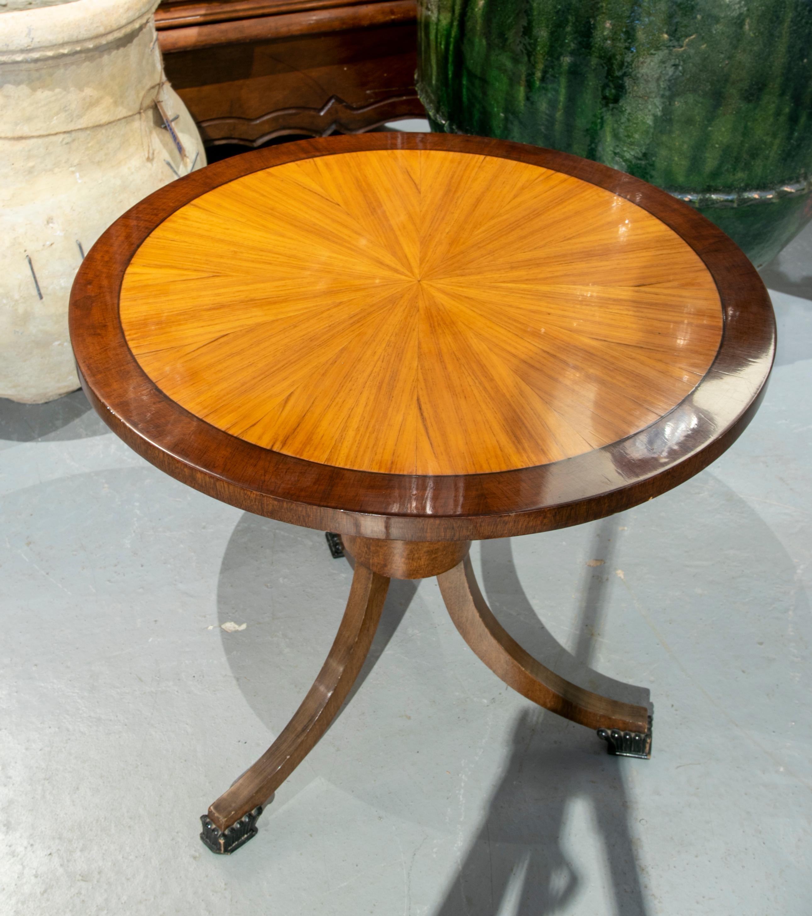 European Round Side Table Made of Three Types of Wood For Sale