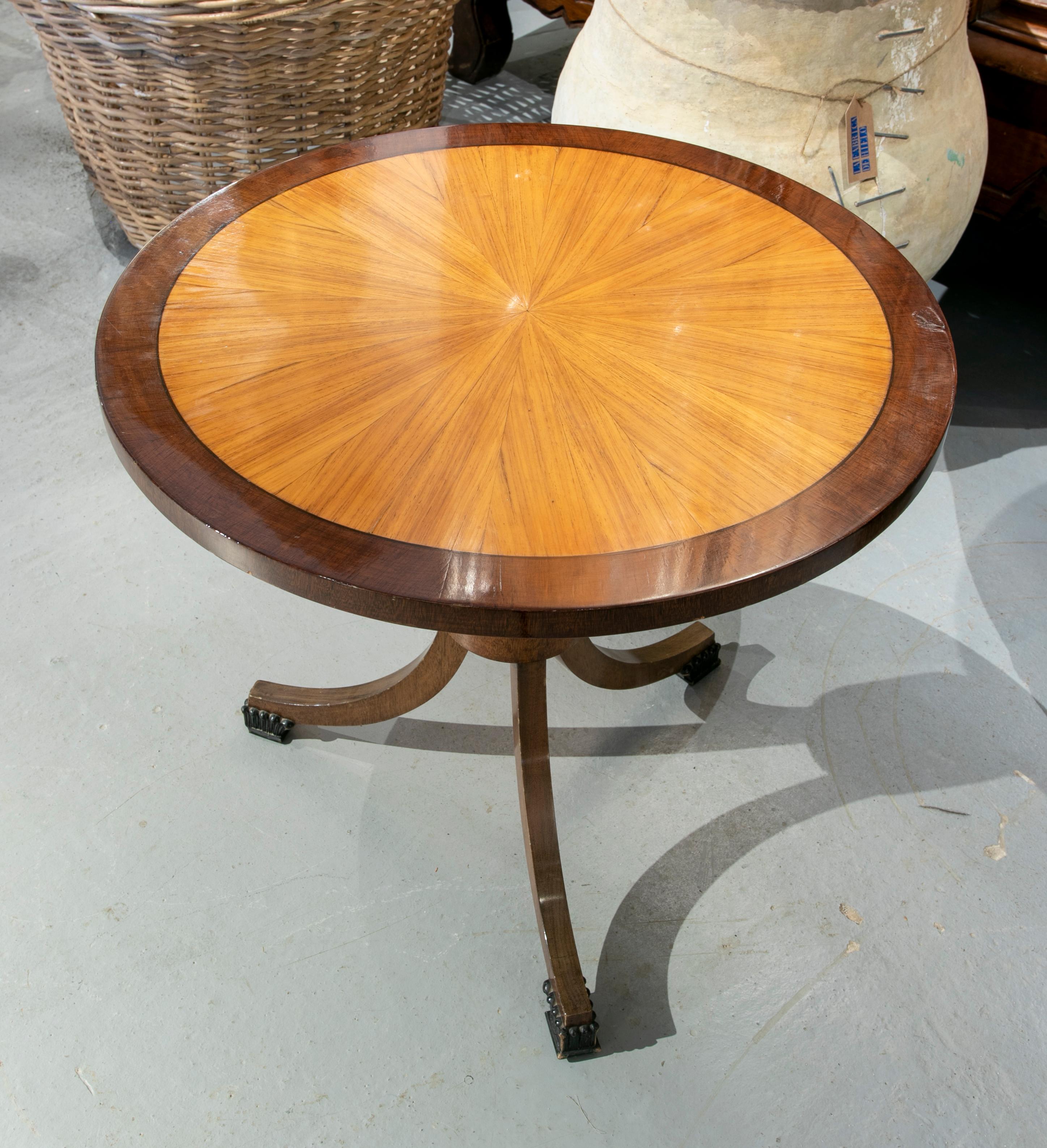 19th Century Round Side Table Made of Three Types of Wood  For Sale