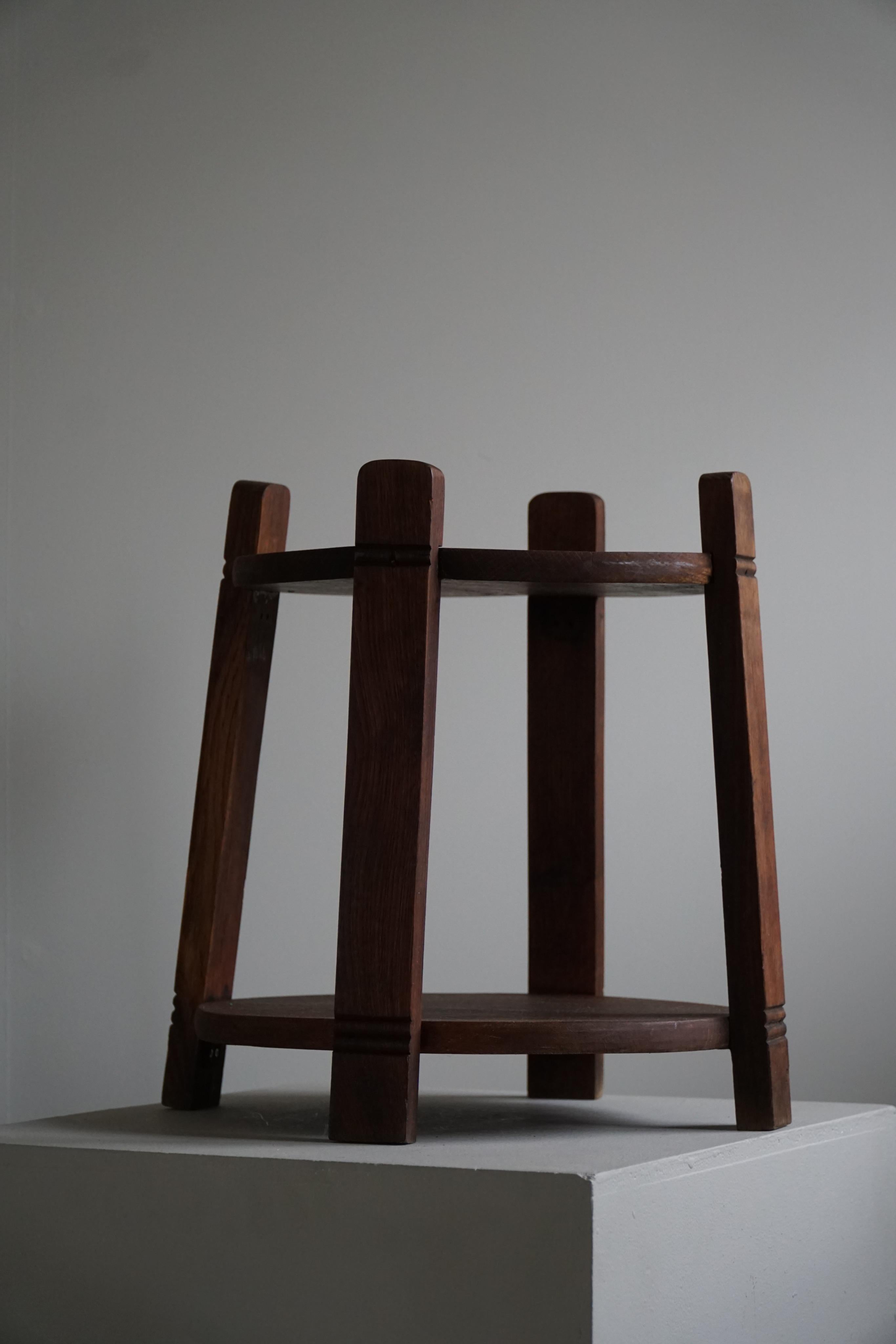 20th Century Round Side Table / Pedestal in Solid Oak, Danish Modern, Midcentury, 1950s