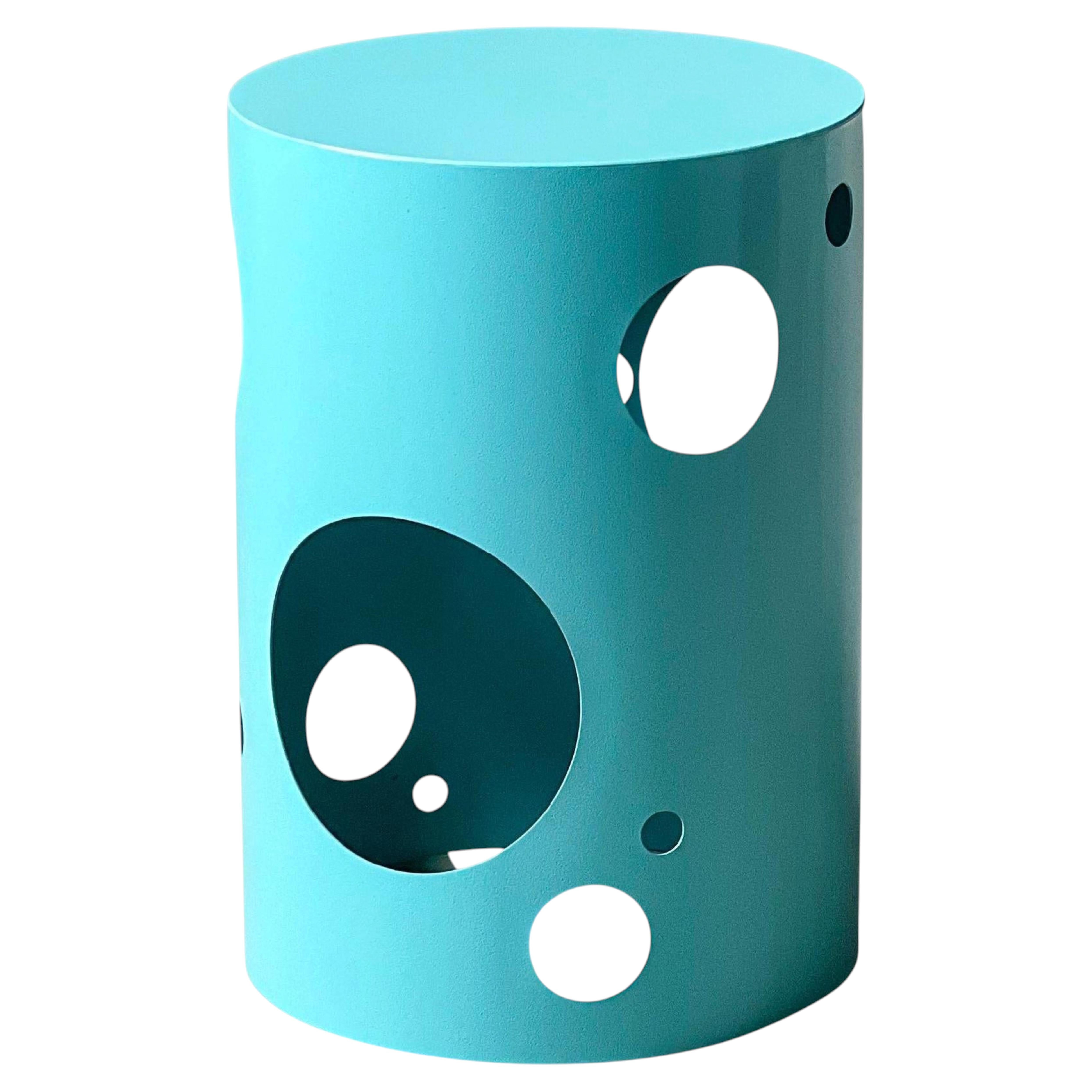 Tavolino / sgabello rotondo in blu Tiffany - Spage Age Designer italiano in vendita