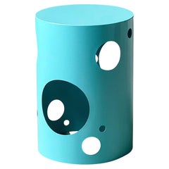Tavolino / sgabello rotondo in blu Tiffany - Spage Age Designer italiano
