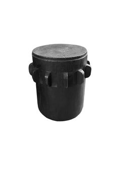 Round Side Table, Sugar Cane Crusher Wheel, Mango Wood & Burnt Finish