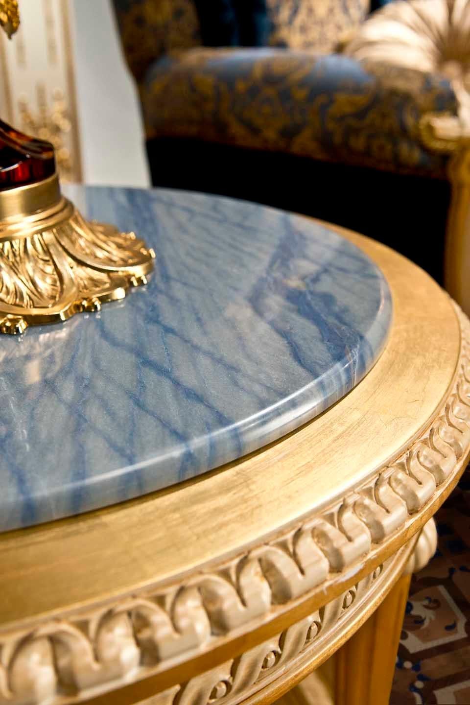 Round Side Table with Azul Marble Top and Luxury Gold Leaf by Modeneseodenese For Sale 2