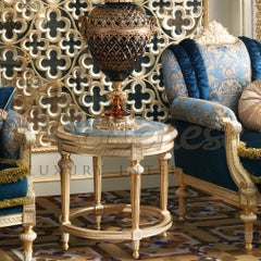 Round Side Table with Azul Marble Top and Luxury Gold Leaf by Modeneseodenese