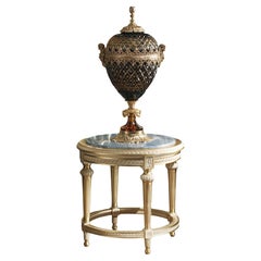 Round Side Table with Azul Marble Top and Luxury Gold Leaf by Modeneseodenese