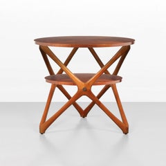 Runder Beistelltisch mit geometrischem Massivholzrahmen und zwei Platten, anpassbar