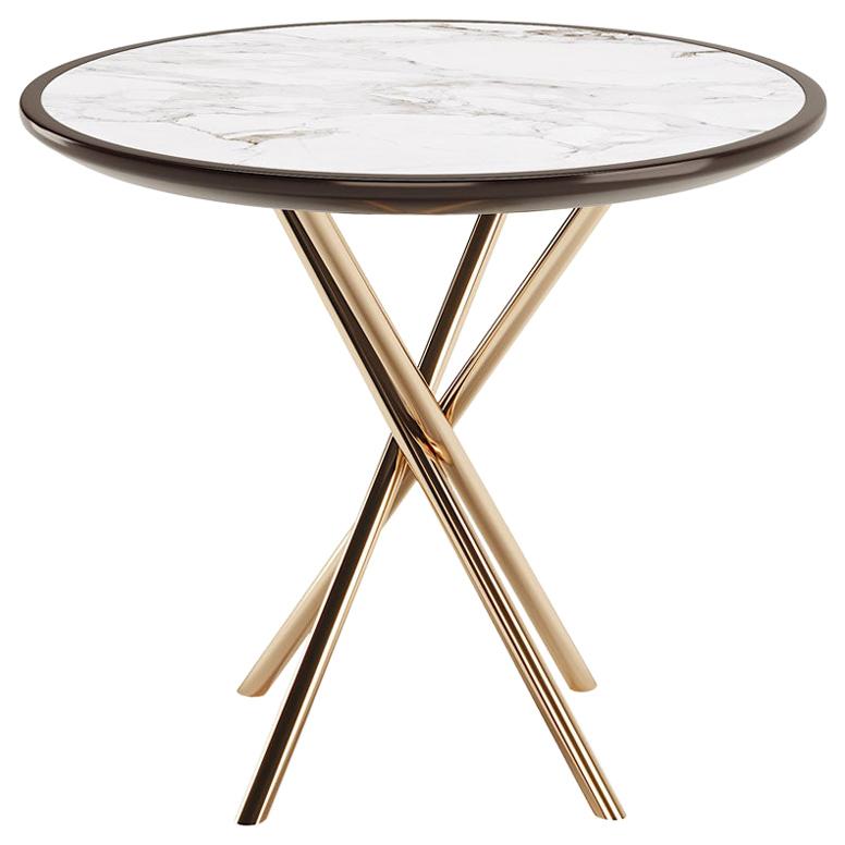 Round Side Table with Lacquered Marble Top, Copper Stainless Legs For Sale