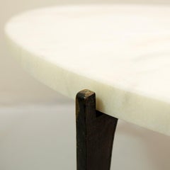 Round Side Table with Marble Top and Black Metal Structure