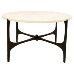 Round Side Table with Marble Top and Black Metal Structure