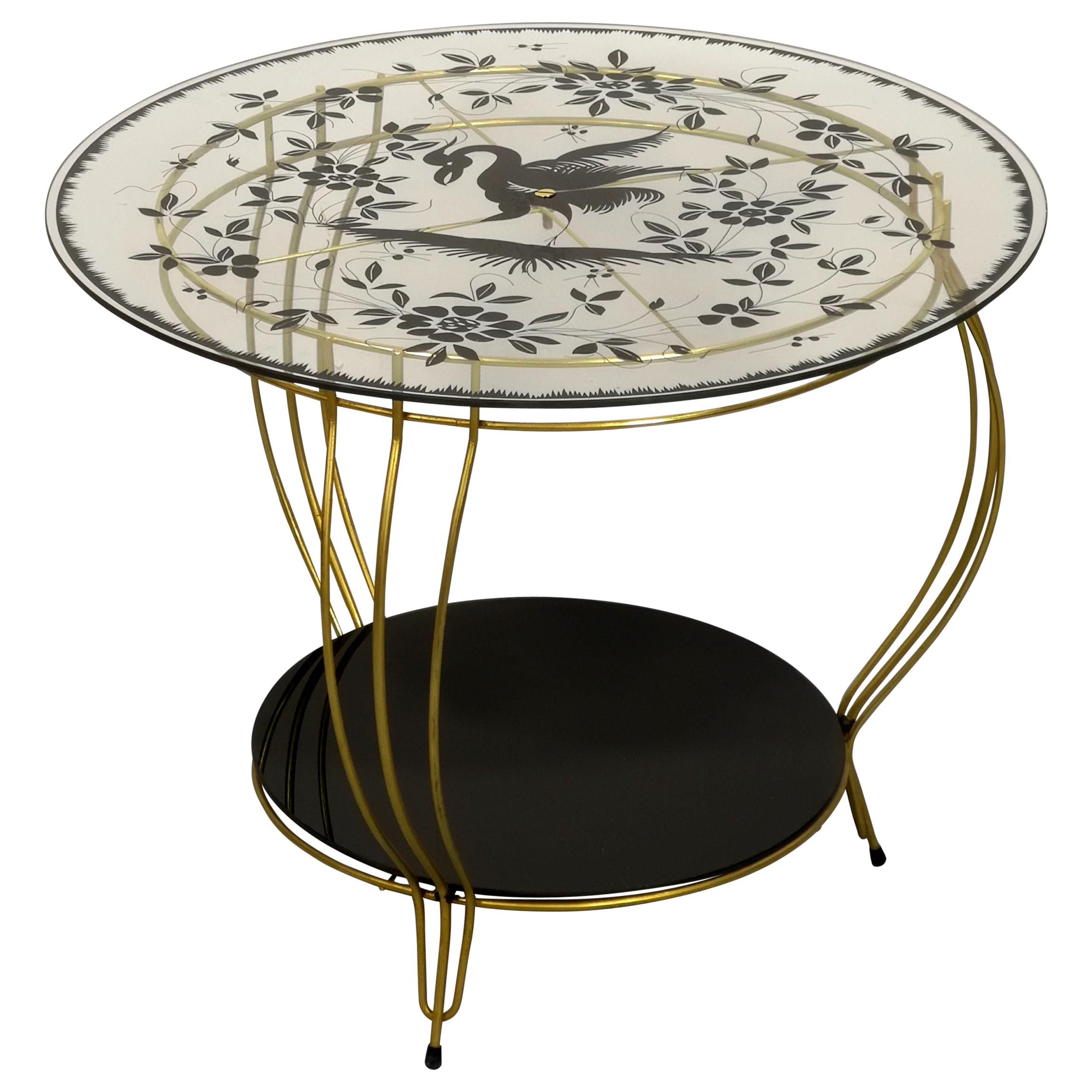 Round Side Table with Phoenix Bird Motive For Sale