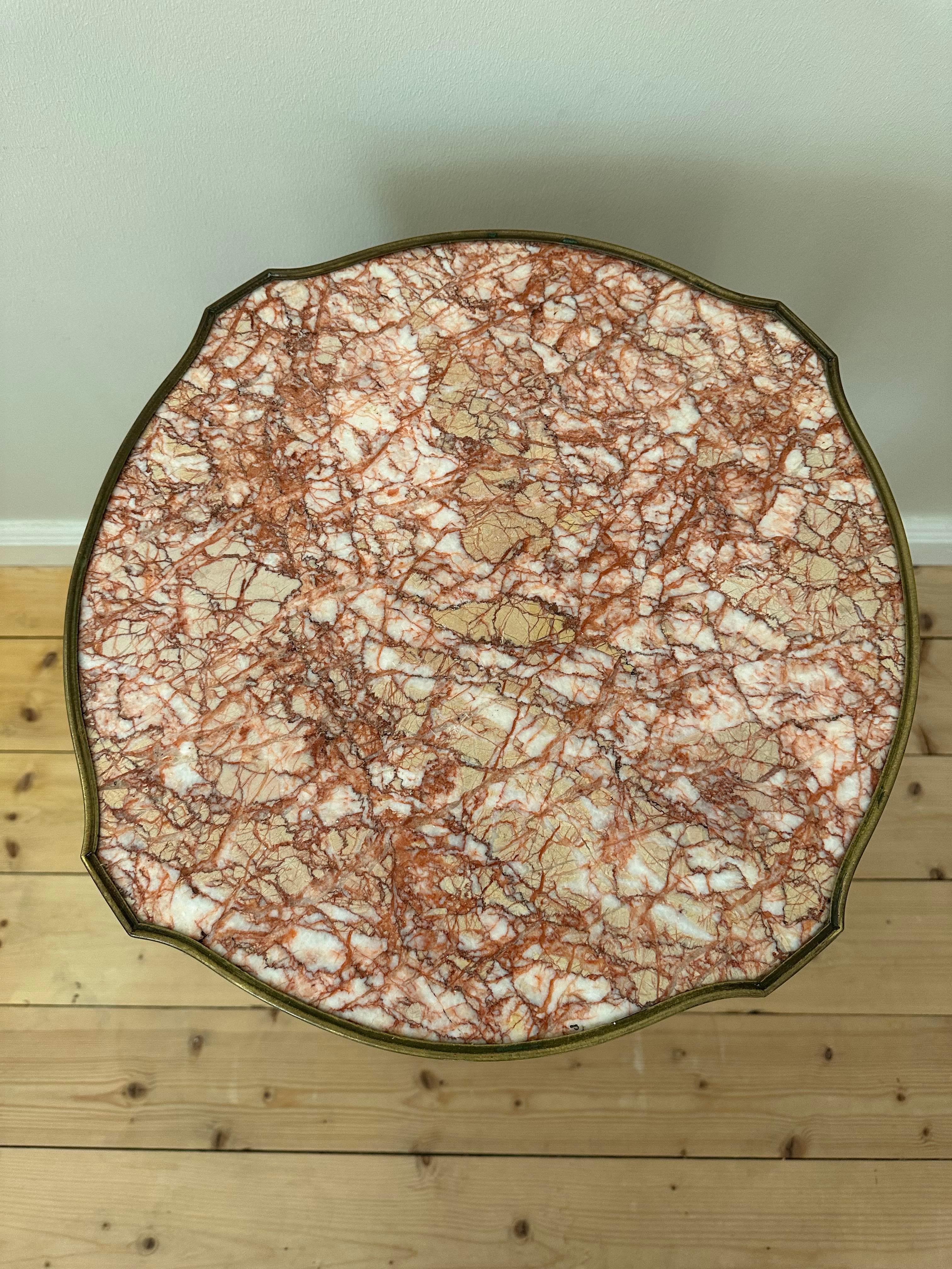 Laiton Table d'appoint ronde en marbre rouge/blanc/beige