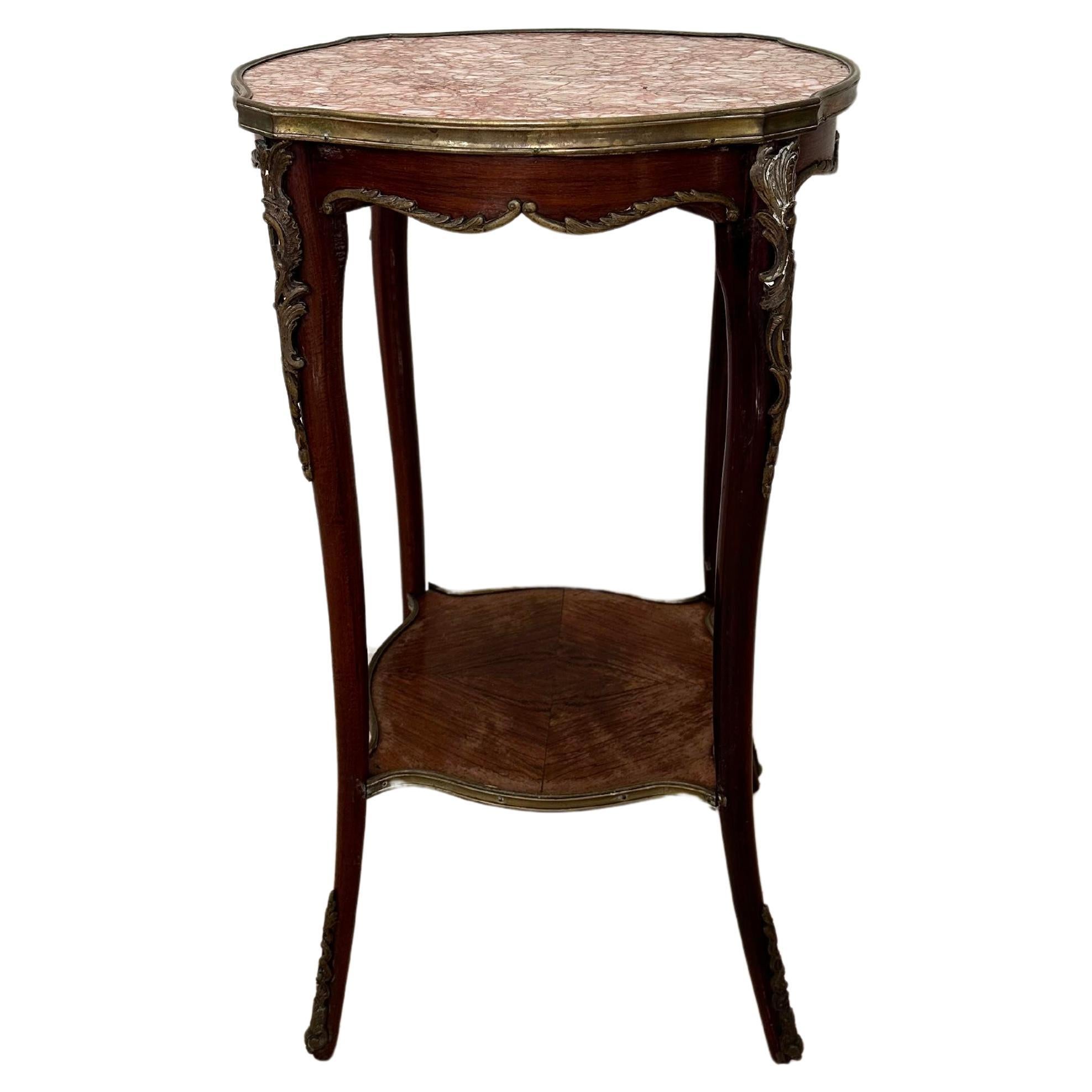 Round side table with red/white/beige marble For Sale
