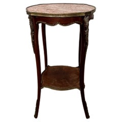 Antique Round side table with red/white/beige marble