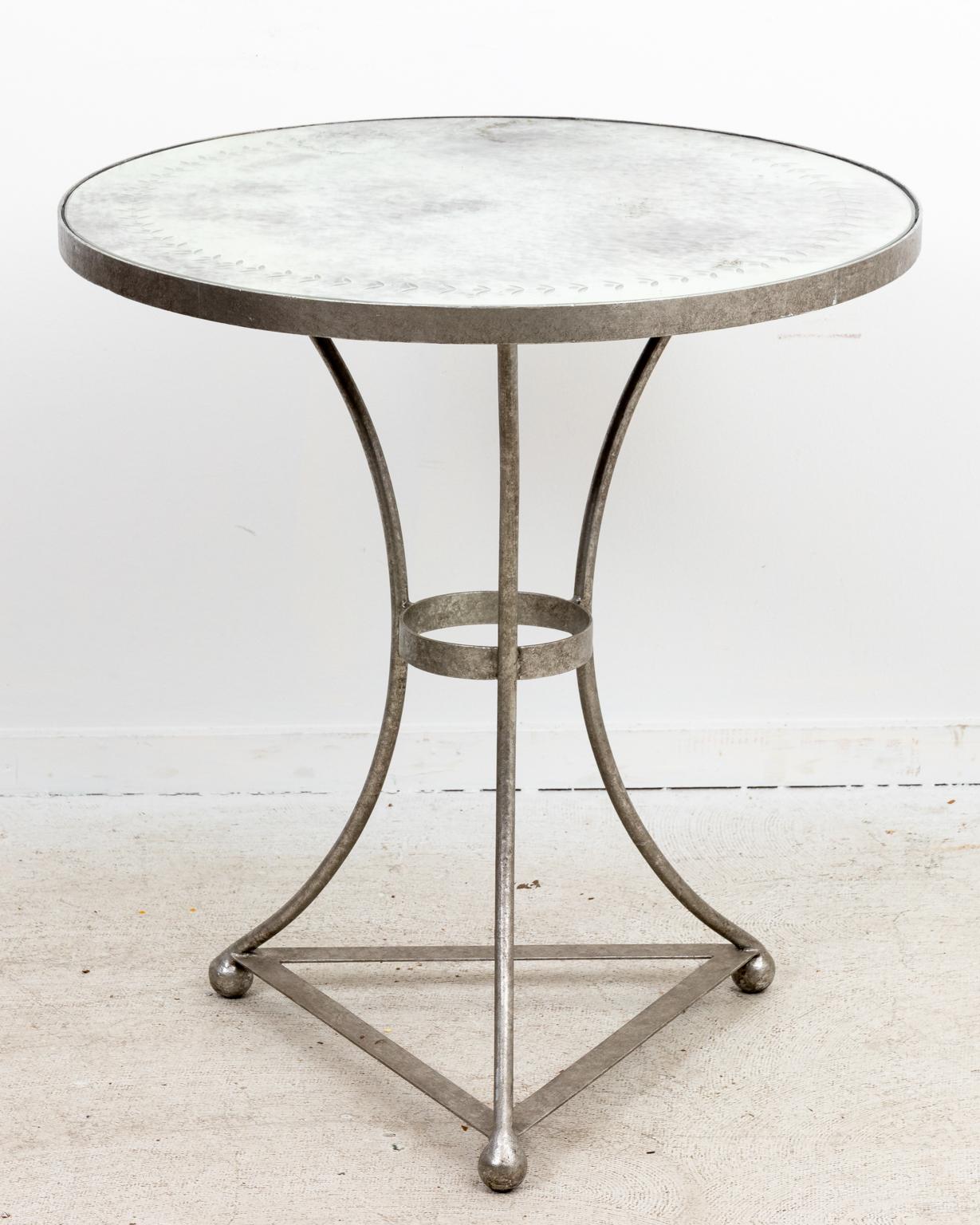 Mercury Glass Round Side Table with Silver Gilt