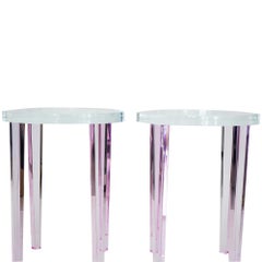Round Side Tables in Pink Lucite