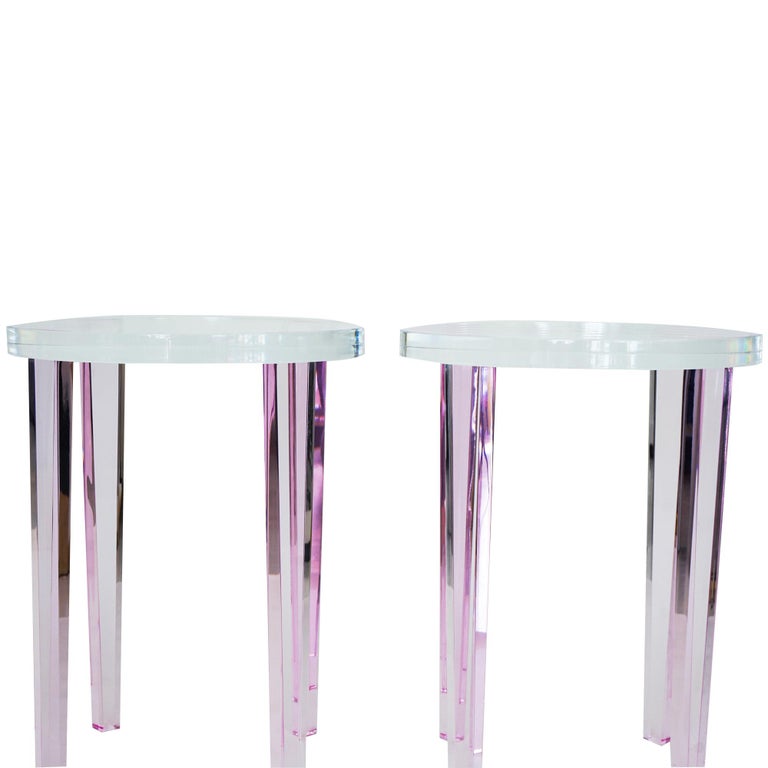 Round Side Tables In Pink Lucite