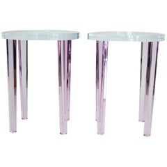 Round Side Tables in Pink Lucite
