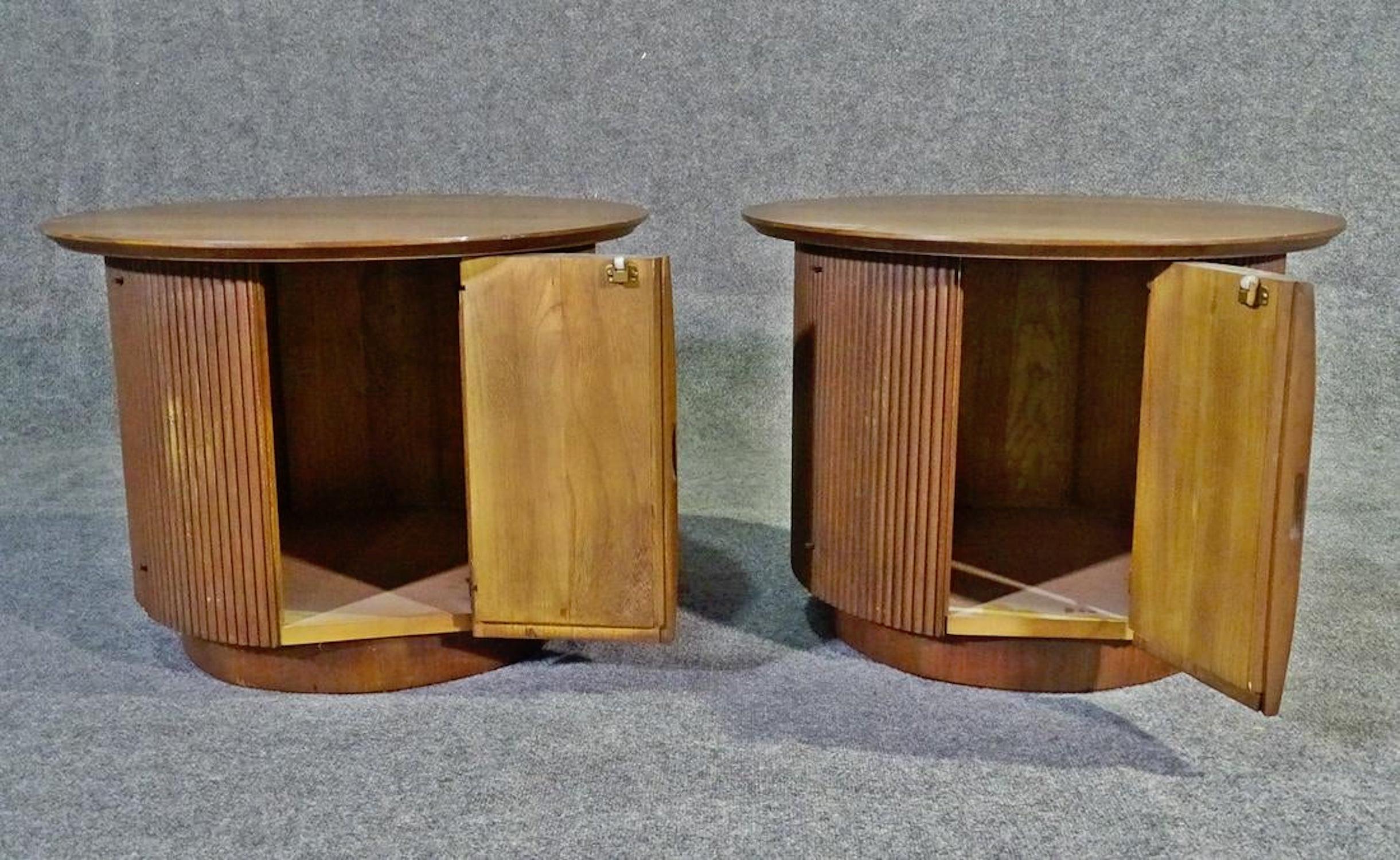 Midcentury end table cabinets by Lane with storage.
(Please confirm item location - NY or NJ - with dealer).
  