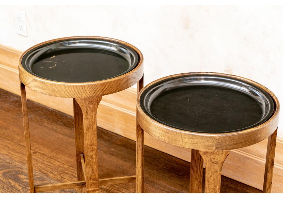 Brass Round Side Tray Table Pair by Gregorios Pineo