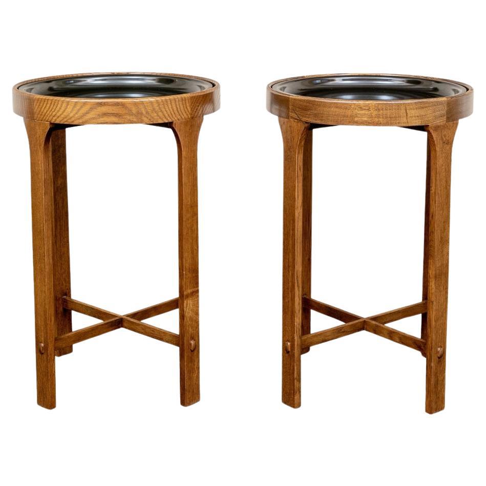 Round Side Tray Table Pair By Gregorios Pineo  For Sale