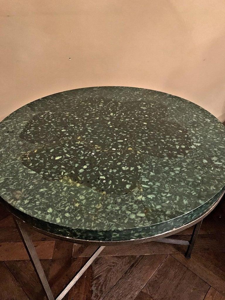 Contemporary Round Sidetable 19th century serpentine marble intarsia top For Sale