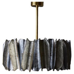 Runder Kronleuchter aus Muranoglas in Silber und Champagner