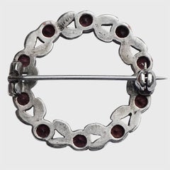 Round Silver and Garnet Brooch with Marcasites