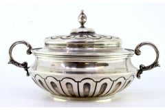 Round silver candy box w/ knobbed lid & applied handles