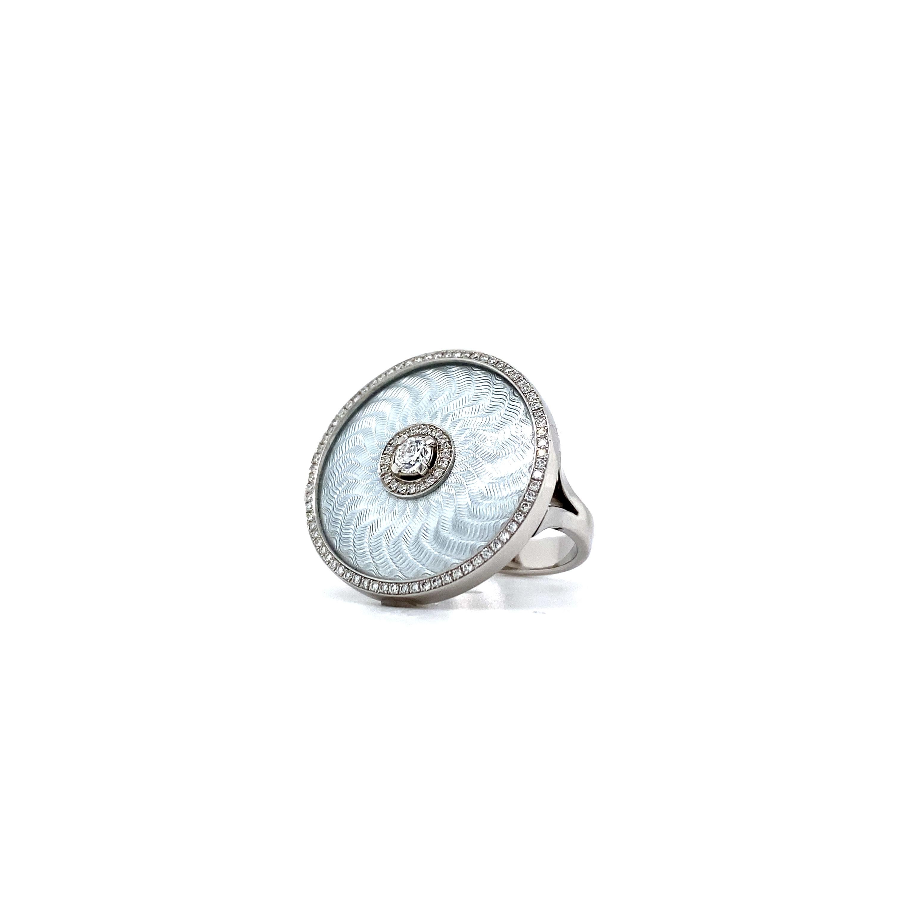 Ring Round Silver Enamel 18k White Gold/Sterling 92 diamonds 0.37 ct Ø 22.3mm For Sale 6