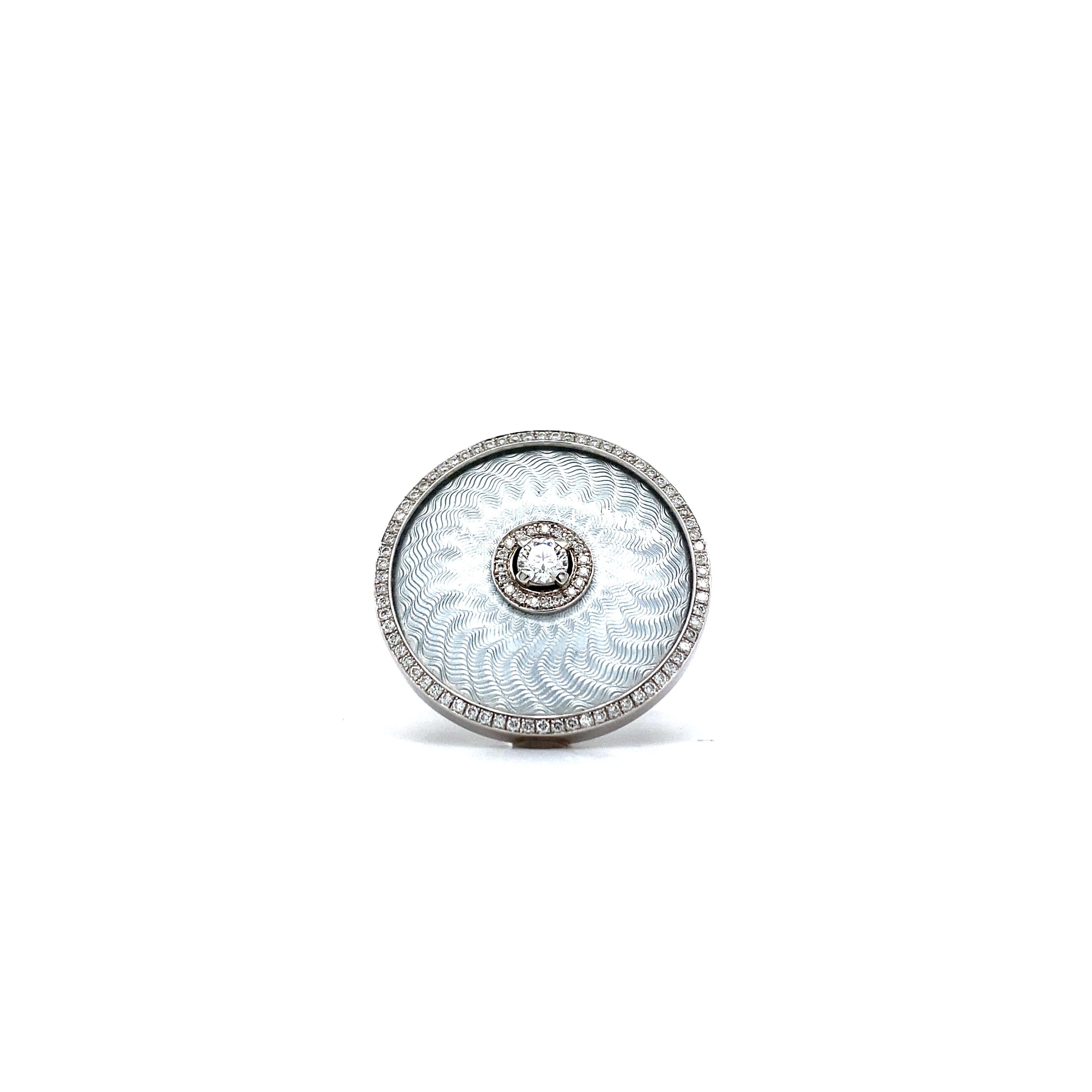 Ring Round Silver Enamel 18k White Gold/Sterling 92 diamonds 0.37 ct Ø 22.3mm For Sale 2