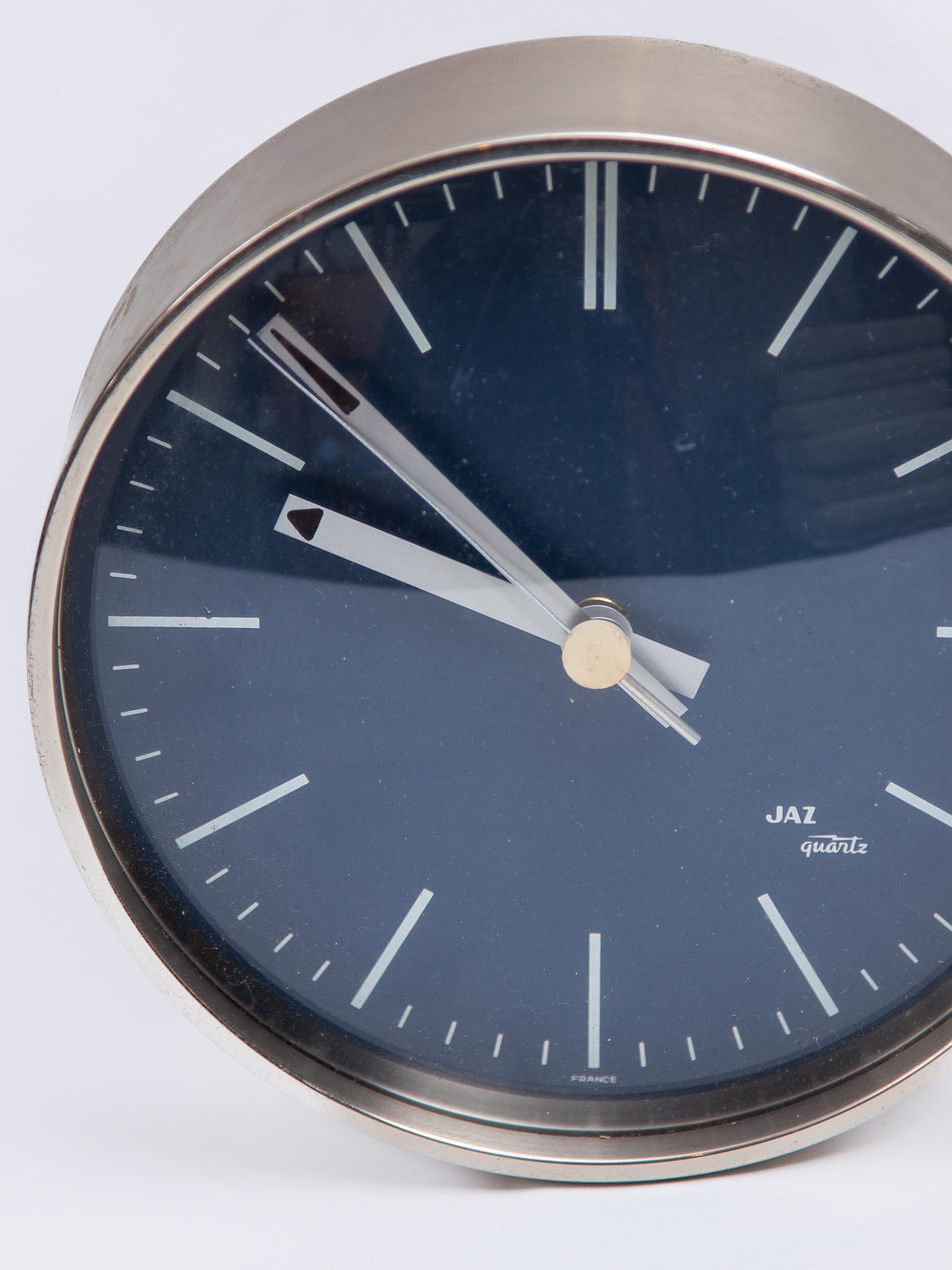 Mid-20th Century Round Silver Jaz Quartz Clock Wall Hanging, 1969 For Sale