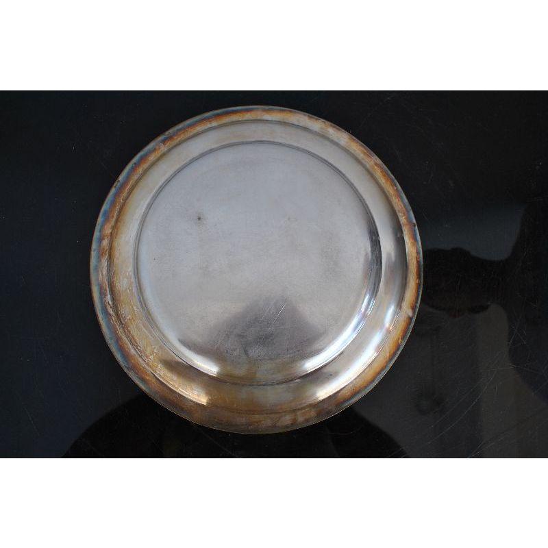 Plated Round Silver Metal Dish Signed Ubner For Sale