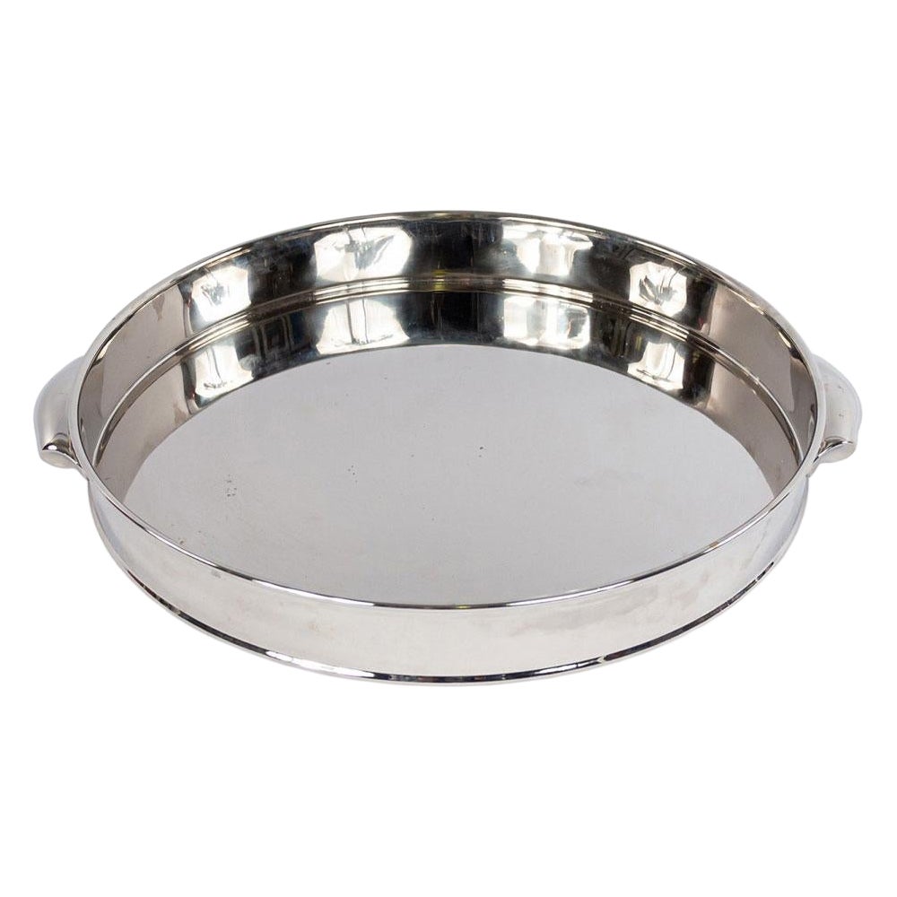 Round Silver Metal Tray with Handles