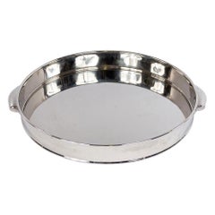 Round Silver Metal Tray with Handles