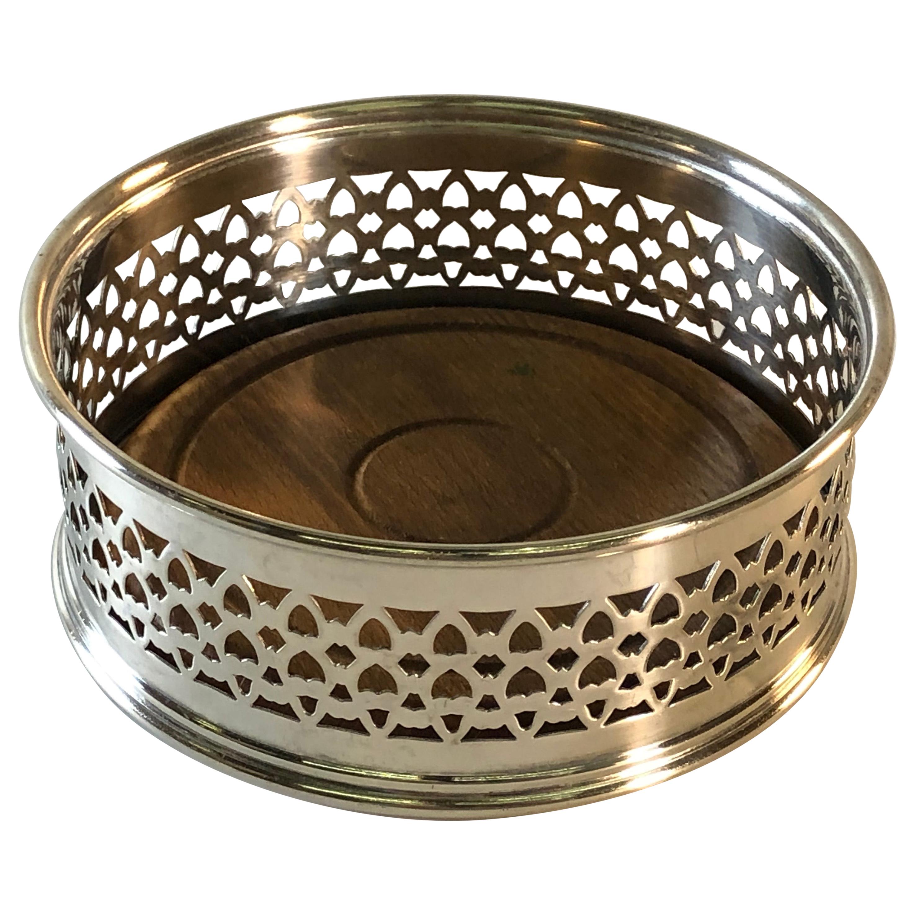 Round Silver Plate Wine Coaster For Sale