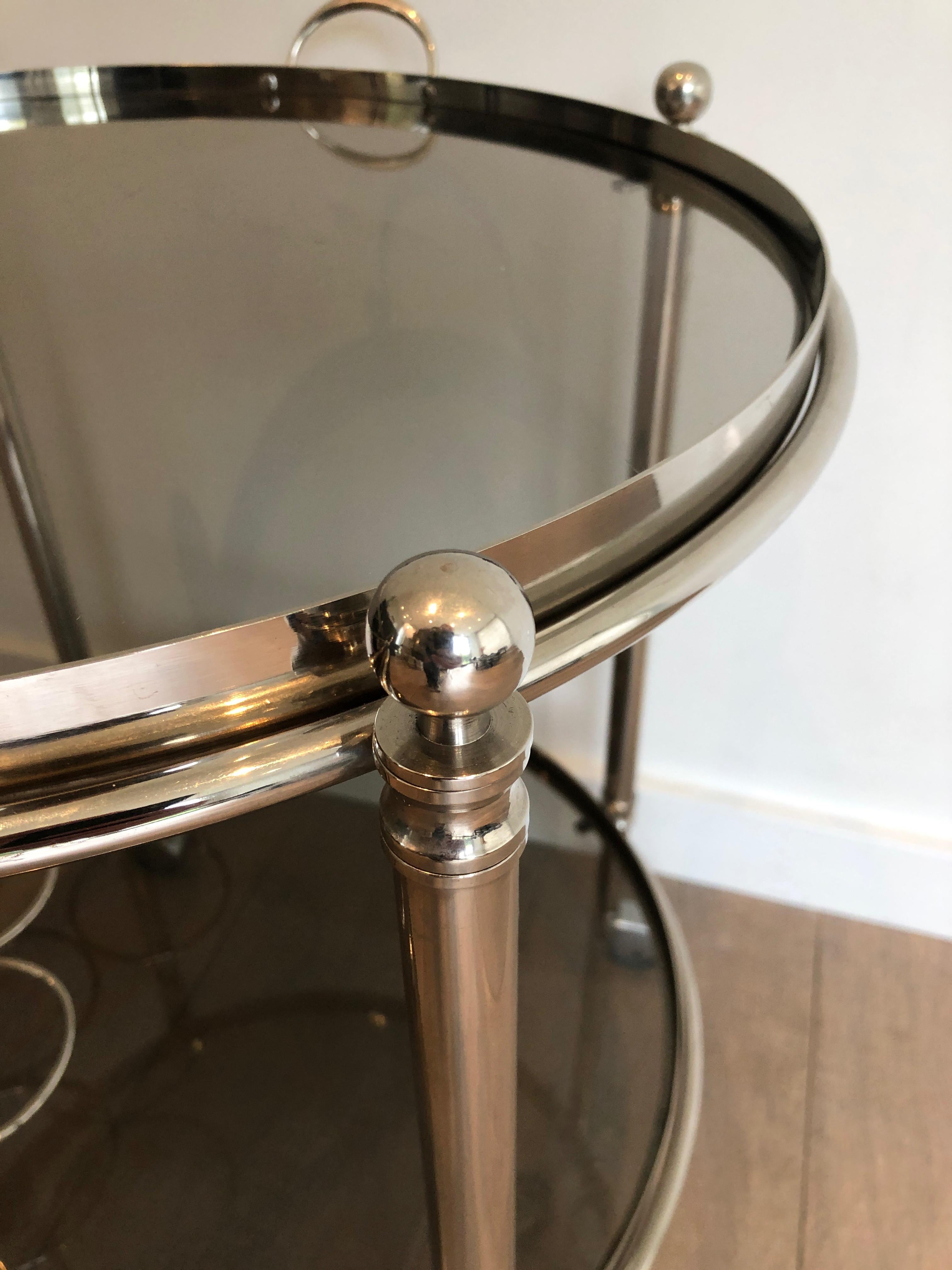 Round Chromed Metal Bar Cart. French Work. Circa 1970 4