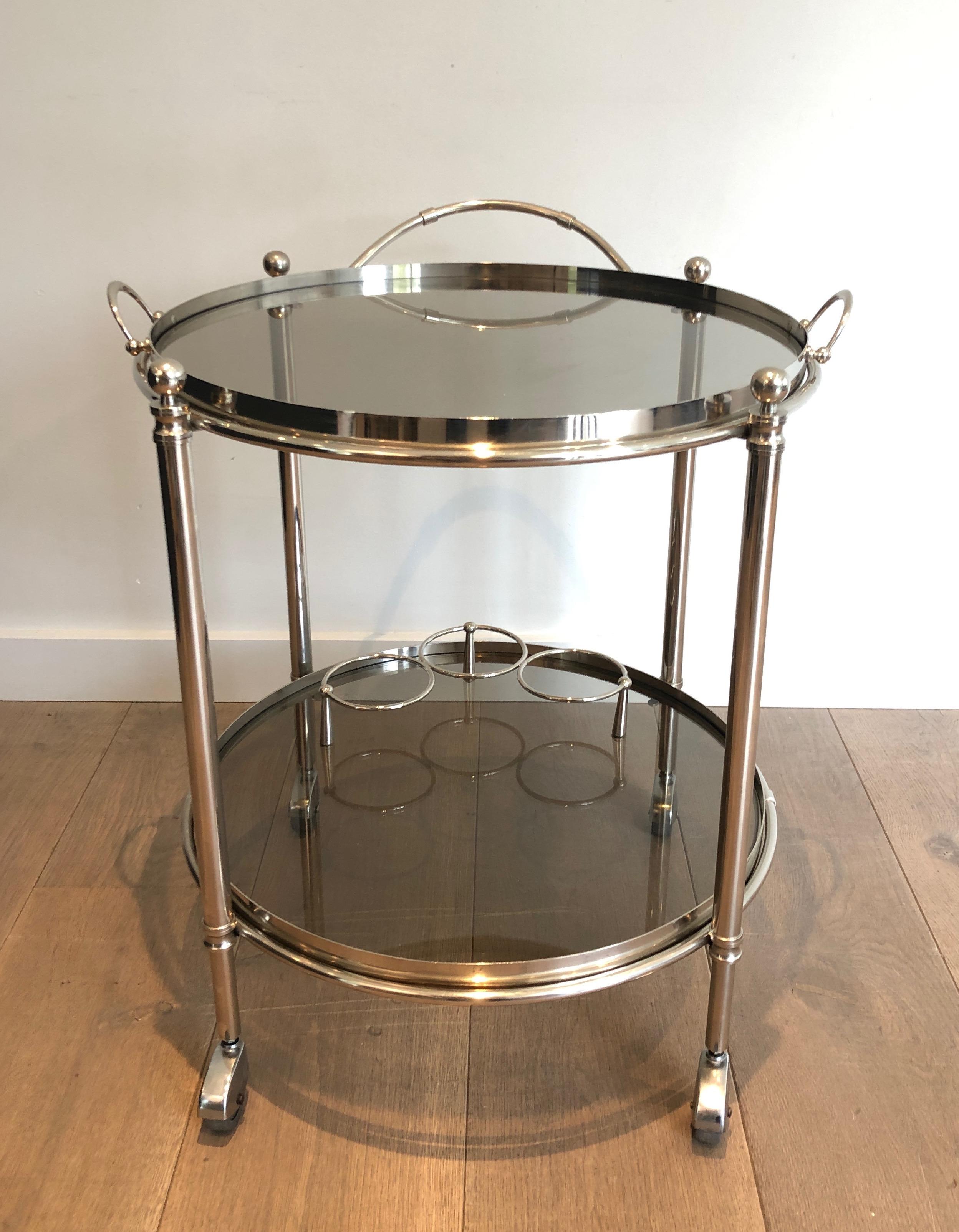 Round Silver Plated Metal Drinks Trolley For Sale 6